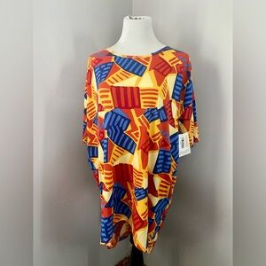 LuLaRoe Irma Tunic Style Top NWT Yellow Blue Orange Abstract